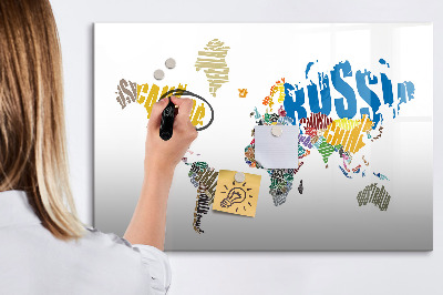 Pizarra magnética de pared con rotulador Mapa del mundo con ubicaciones de fotos