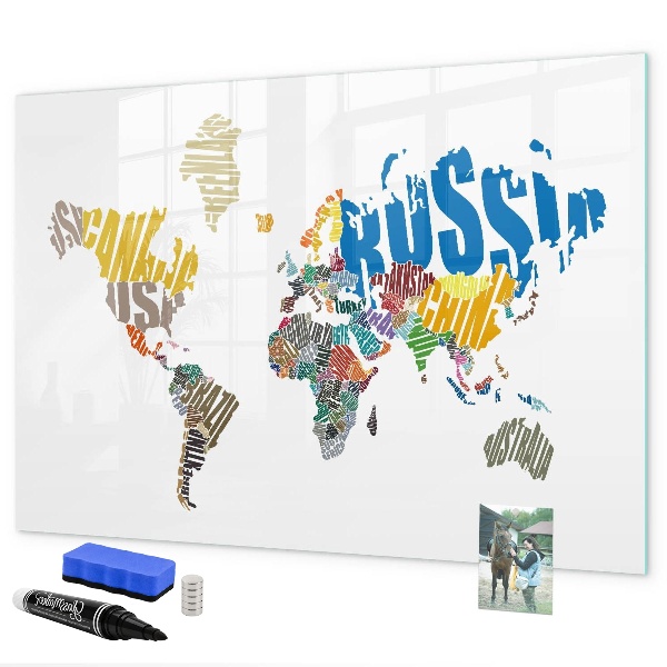 Pizarra magnética de pared con rotulador Mapa del mundo con ubicaciones de fotos