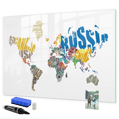 Pizarra magnética de pared con rotulador Mapa del mundo con ubicaciones de fotos