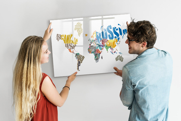Pizarra magnética de pared con rotulador Mapa del mundo con ubicaciones de fotos