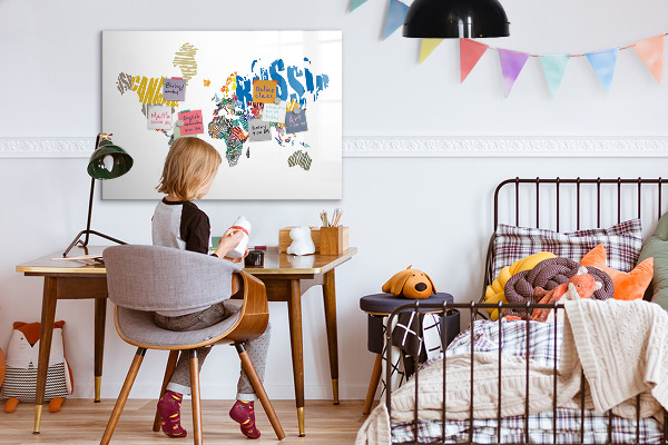 Pizarra magnética de pared con rotulador Mapa del mundo con ubicaciones de fotos