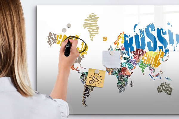 Pizarra magnética de pared con rotulador Mapa del mundo con ubicaciones de fotos