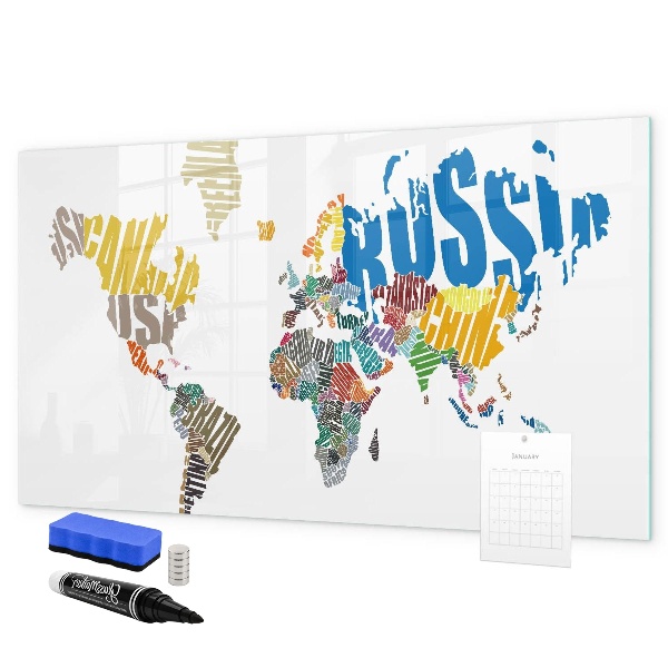 Pizarra magnética de pared con rotulador Mapa del mundo con ubicaciones de fotos