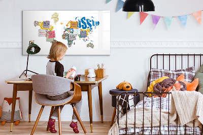 Pizarra magnética de pared con rotulador Mapa del mundo con ubicaciones de fotos