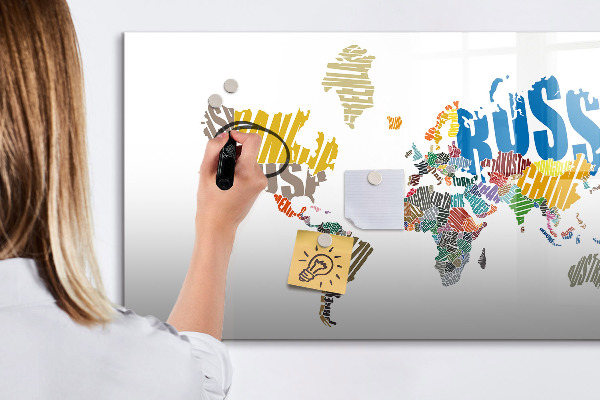 Pizarra magnética de pared con rotulador Mapa del mundo con ubicaciones de fotos
