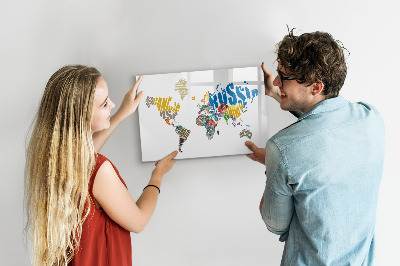 Pizarra magnética de pared con rotulador Mapa del mundo con ubicaciones de fotos