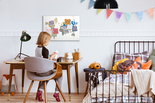 Pizarra magnética de pared con rotulador Mapa del mundo con ubicaciones de fotos