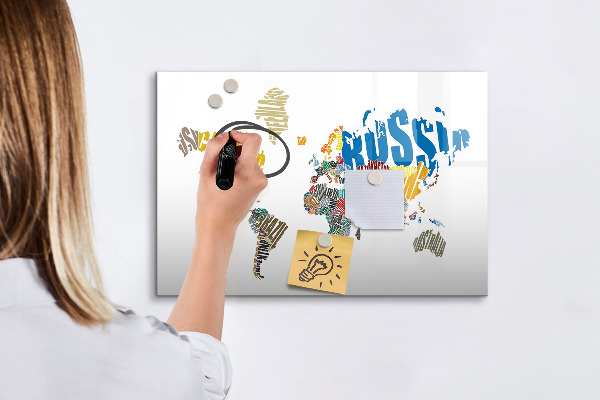 Pizarra magnética de pared con rotulador Mapa del mundo con ubicaciones de fotos
