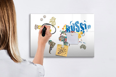 Pizarra magnética de pared con rotulador Mapa del mundo con ubicaciones de fotos