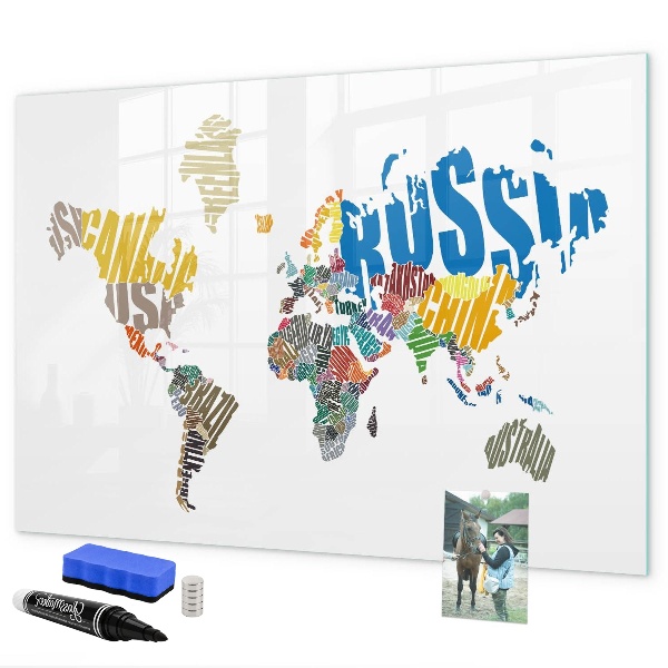 Pizarra magnética de pared con rotulador Mapa del mundo con ubicaciones de fotos