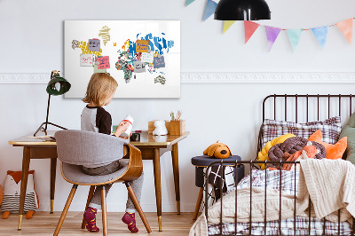 Pizarra magnética de pared con rotulador Mapa del mundo con ubicaciones de fotos