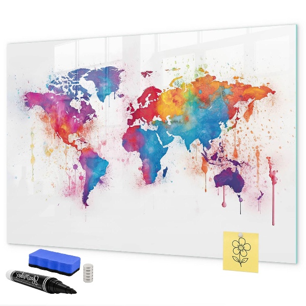 Pizarra magnética de pared con rotulador Mapa del mundo colorido con fotos