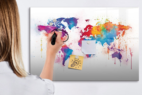 Pizarra magnética de pared con rotulador Mapa del mundo colorido con fotos
