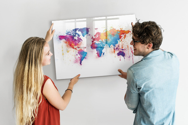 Pizarra magnética de pared con rotulador Mapa del mundo colorido con fotos