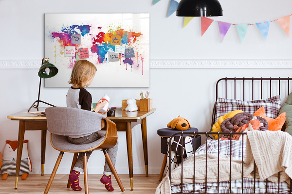Pizarra magnética de pared con rotulador Mapa del mundo colorido con fotos