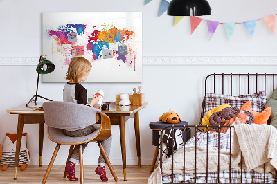 Pizarra magnética de pared con rotulador Mapa del mundo colorido con fotos