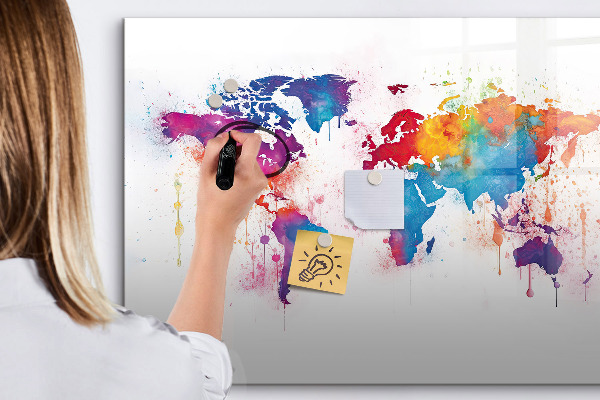 Pizarra magnética de pared con rotulador Mapa del mundo colorido con fotos