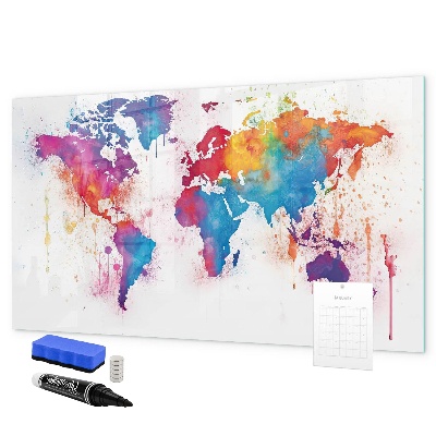 Pizarra magnética de pared con rotulador Mapa del mundo colorido con fotos