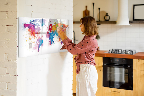 Pizarra magnética de pared con rotulador Mapa del mundo colorido con fotos