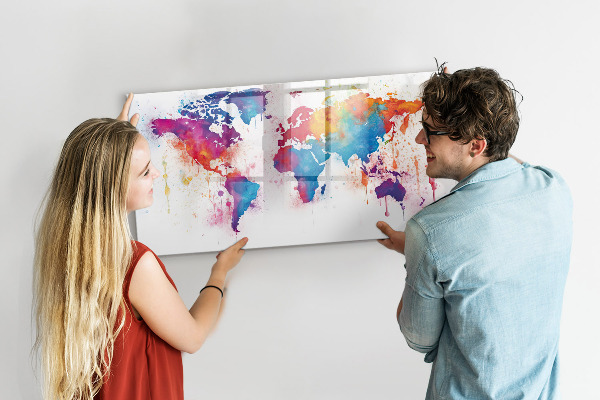 Pizarra magnética de pared con rotulador Mapa del mundo colorido con fotos