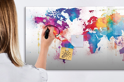 Pizarra magnética de pared con rotulador Mapa del mundo colorido con fotos