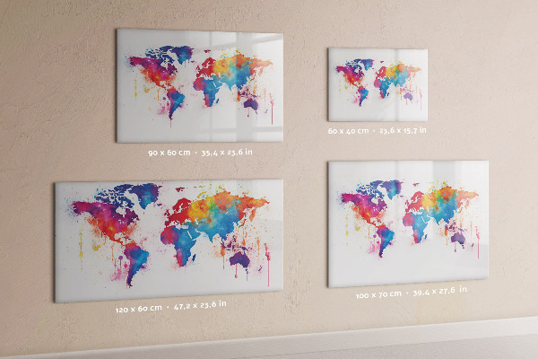Pizarra magnética de pared con rotulador Mapa del mundo colorido con fotos