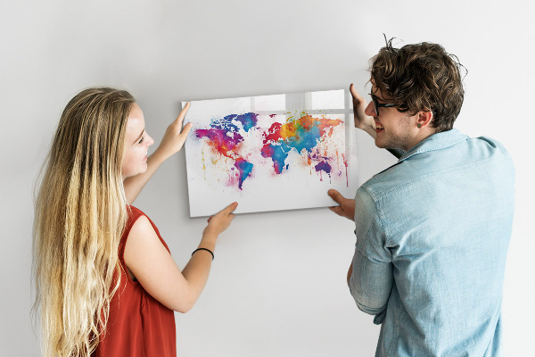 Pizarra magnética de pared con rotulador Mapa del mundo colorido con fotos