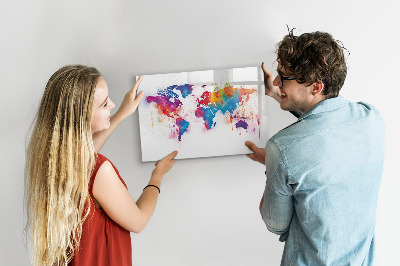 Pizarra magnética de pared con rotulador Mapa del mundo colorido con fotos
