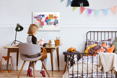 Pizarra magnética de pared con rotulador Mapa del mundo colorido con fotos
