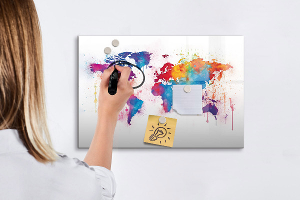 Pizarra magnética de pared con rotulador Mapa del mundo colorido con fotos