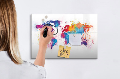 Pizarra magnética de pared con rotulador Mapa del mundo colorido con fotos