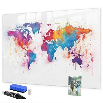 Pizarra magnética de pared con rotulador Mapa del mundo colorido con fotos