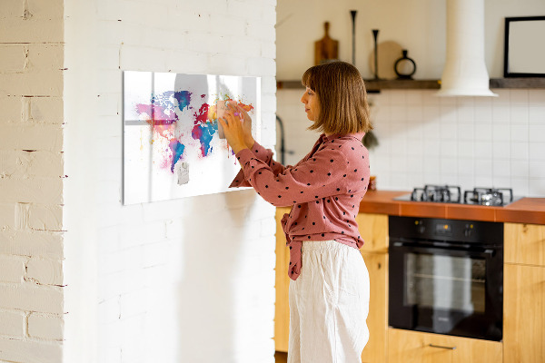 Pizarra magnética de pared con rotulador Mapa del mundo colorido con fotos