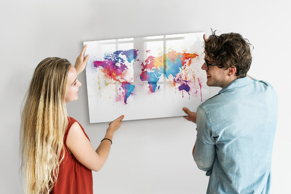 Pizarra magnética de pared con rotulador Mapa del mundo colorido con fotos