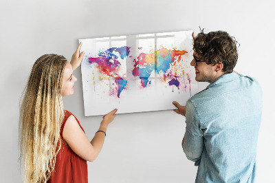 Pizarra magnética de pared con rotulador Mapa del mundo colorido con fotos