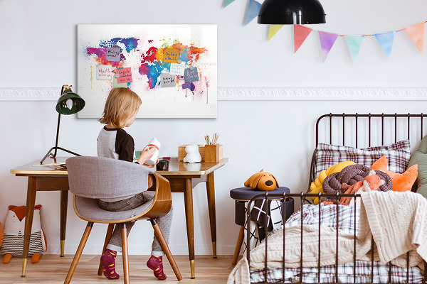 Pizarra magnética de pared con rotulador Mapa del mundo colorido con fotos
