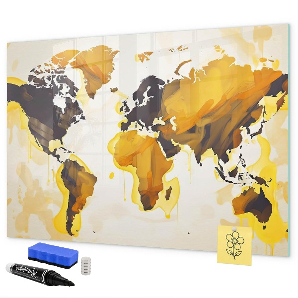Pizarra borrable de cristal con imanes Mapa del mundo con ubicaciones de fotos