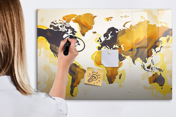 Pizarra borrable de cristal con imanes Mapa del mundo con ubicaciones de fotos
