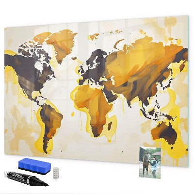 Pizarra borrable de cristal con imanes Mapa del mundo con ubicaciones de fotos