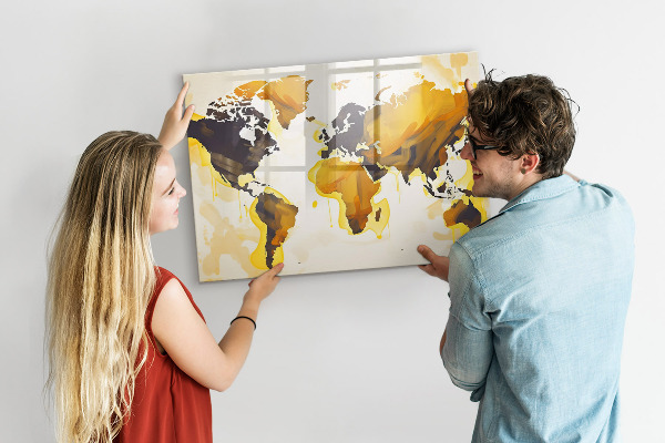Pizarra borrable de cristal con imanes Mapa del mundo con ubicaciones de fotos