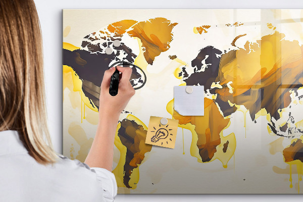 Pizarra borrable de cristal con imanes Mapa del mundo con ubicaciones de fotos