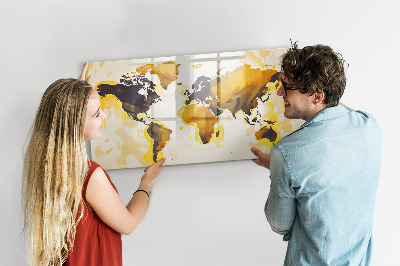 Pizarra borrable de cristal con imanes Mapa del mundo con ubicaciones de fotos