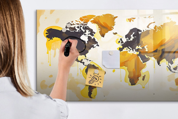 Pizarra borrable de cristal con imanes Mapa del mundo con ubicaciones de fotos