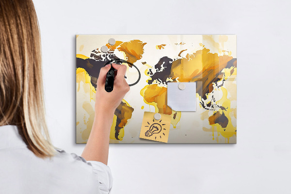 Pizarra borrable de cristal con imanes Mapa del mundo con ubicaciones de fotos