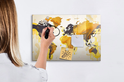 Pizarra borrable de cristal con imanes Mapa del mundo con ubicaciones de fotos