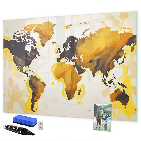 Pizarra borrable de cristal con imanes Mapa del mundo con ubicaciones de fotos