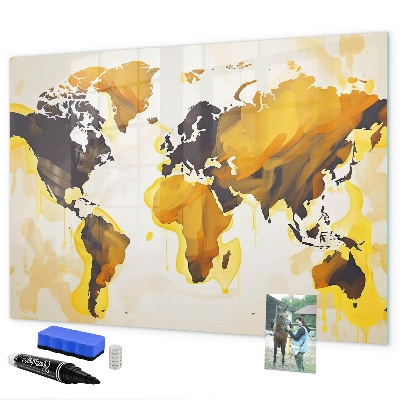 Pizarra borrable de cristal con imanes Mapa del mundo con ubicaciones de fotos
