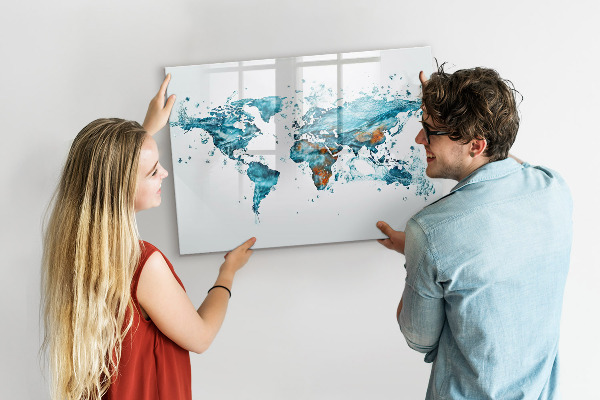 Pizarra borrable de cristal con imanes Mapas acuáticos con recuerdos personales