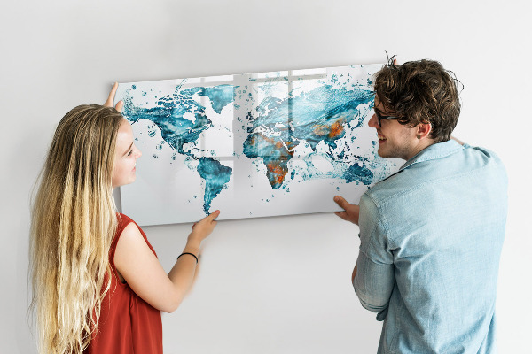 Pizarra borrable de cristal con imanes Mapas acuáticos con recuerdos personales