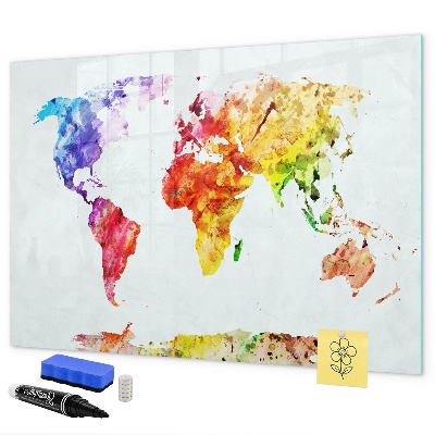Pizarra magnética de pared con rotulador Mapa del mundo colorido con fotos